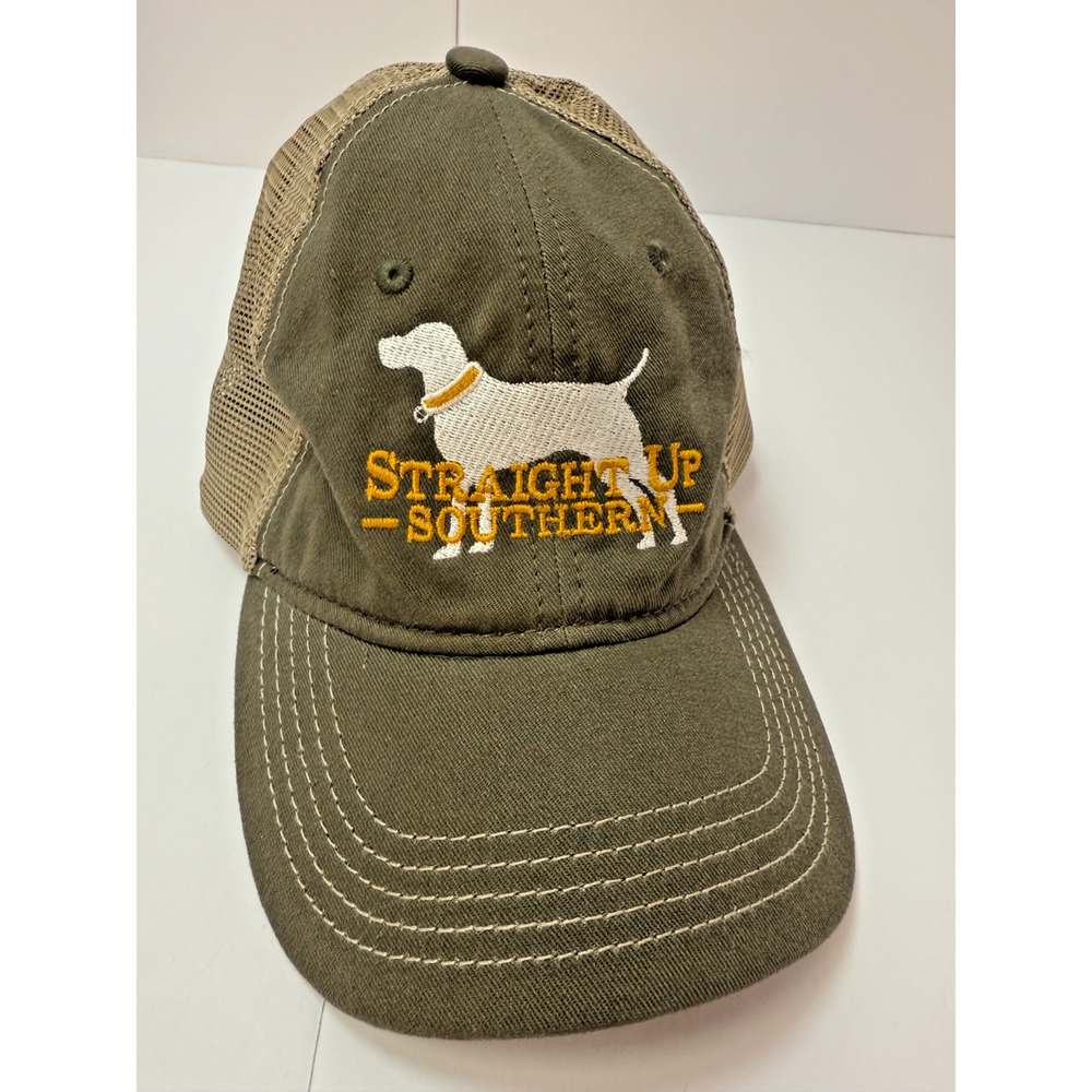 Olive Green Trucker Hat Mesh Snapback Dog Logo Outdoor Casual Straight Up South